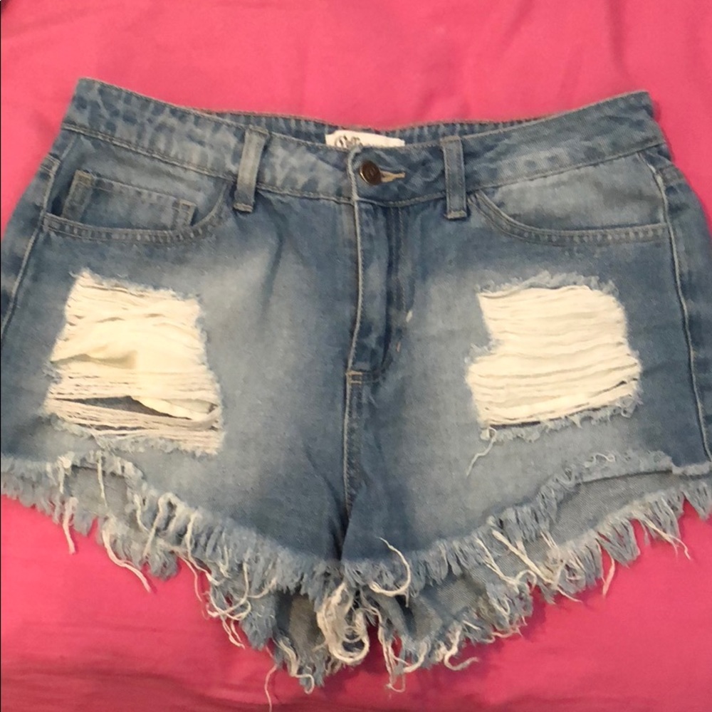 Ripped jean shorts
